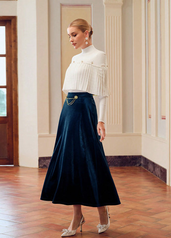 Морской волны вечерний, кэжуал однотонная юбка SHEIN клешированная