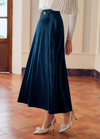 Морской волны вечерний, кэжуал однотонная юбка SHEIN клешированная