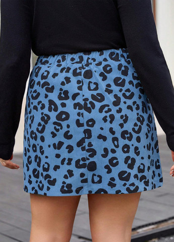 Синяя кэжуал леопардовая юбка SHEIN а-силуэта (трапеция)