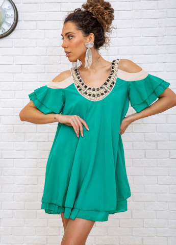 Зеленое кэжуал платье клеш Ager однотонное
