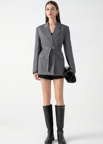 Темно-серый женский жакет SHEIN однотонный - демисезонный