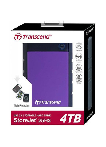 Зовнішній жорсткий диск StoreJet 25H3P 4TB 5400rpm 8MB TS4TSJ25H3P 2.5 USB 3.0 External Purple (TS4TSJ25H3P) Transcend внешний жесткий диск transcend storejet 25h3p 4tb 5400rpm 8mb ts4tsj25h3p 2.5 usb 3.0 external purple (ts4tsj25h3p) (135254872)