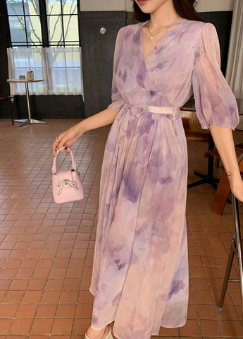 Рожево-лілова вечірня, кежуал сукня з спідницею-сонце, в стилі армпір SHEIN тай-дай