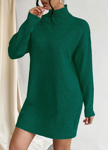Зеленое кэжуал платье платье-свитер SHEIN однотонное