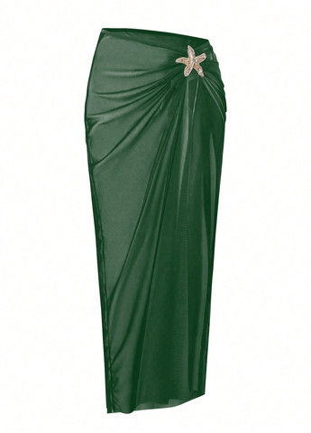 Зеленый летний комплект (купальник, юбка) слитный, халтер SHEIN