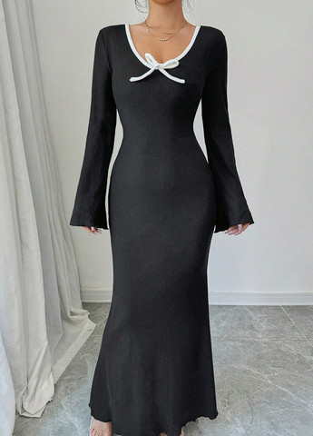 Чорна вечірня, кежуал сукня годе SHEIN однотонна