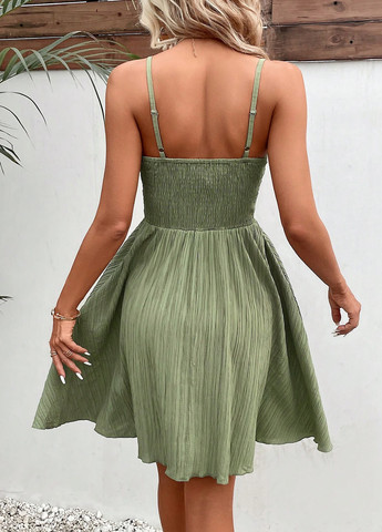 Серо-зеленое кэжуал платье с открытыми плечами SHEIN однотонное