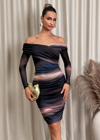 Темно-фіолетова кежуал сукня силуетна, з відкритими плечима SHEIN тай-дай