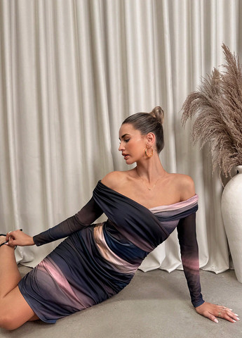 Темно-фіолетова кежуал сукня силуетна, з відкритими плечима SHEIN тай-дай