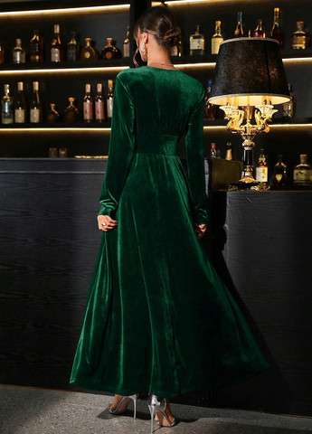 Темно-зелена вечірня сукня в стилі армпір SHEIN однотонна