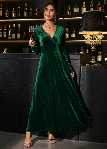 Темно-зелена вечірня сукня в стилі армпір SHEIN однотонна