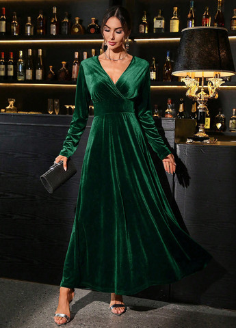 Темно-зелена вечірня сукня в стилі армпір SHEIN однотонна