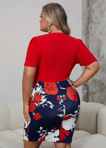 Комбинированное кэжуал платье футляр SHEIN с цветочным принтом