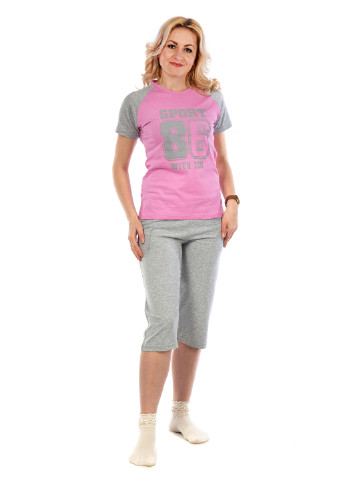 Рожево-лілова всесезон піжама (футболка, капрі) Fawn