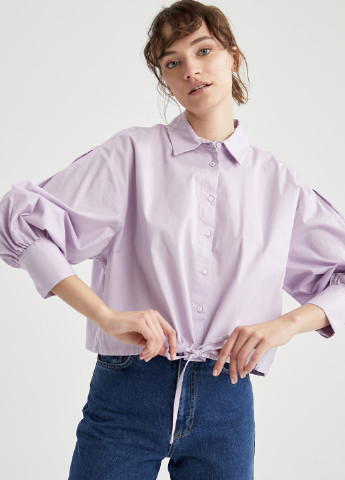 Светло-лиловая кэжуал рубашка DeFacto