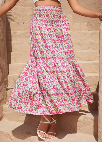 Разноцветная кэжуал цветочной расцветки юбка SHEIN а-силуэта (трапеция)