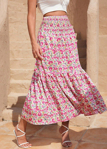 Разноцветная кэжуал цветочной расцветки юбка SHEIN а-силуэта (трапеция)
