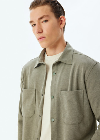 Оливковковая (хаки) кэжуал рубашка меланж KOTON