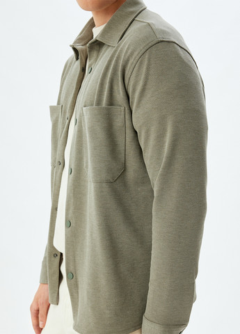 Оливковковая (хаки) кэжуал рубашка меланж KOTON