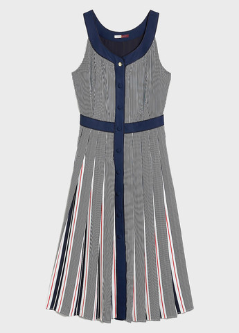 Синее кэжуал платье плиссированное Tommy Hilfiger в полоску