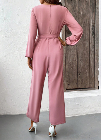 Комбінезон SHEIN комбінезон-брюки однотонний світло-рожевий кежуал, діловий поліестер