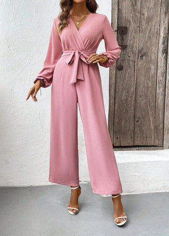 Комбінезон SHEIN комбінезон-брюки однотонний світло-рожевий кежуал, діловий поліестер