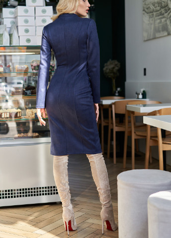 Синее деловое стильное платье на молнии из эко-замши Jadone Fashion
