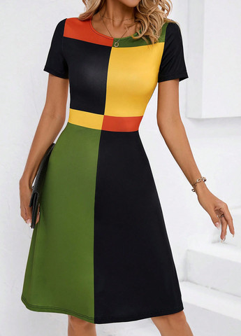 Комбінована кежуал сукня а-силует SHEIN колор блок