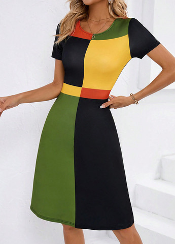 Комбінована кежуал сукня а-силует SHEIN колор блок