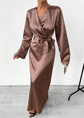 Кавова вечірня сукня кльош SHEIN однотонна