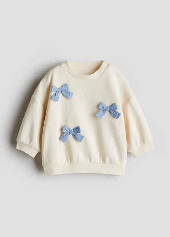 H&M світшот однотонний молочний святковий, кежуал бавовна, трикотаж з начосом