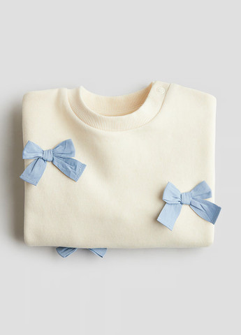 H&M світшот однотонний молочний святковий, кежуал бавовна, трикотаж з начосом