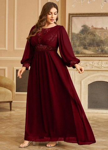 Бордова вечірня сукня кльош SHEIN однотонна