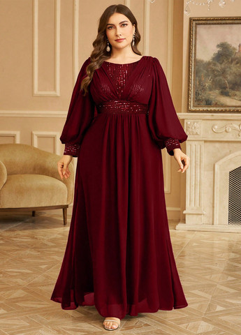 Бордова вечірня сукня кльош SHEIN однотонна