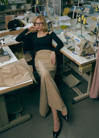 Бежевая кэжуал однотонная юбка Gepur а-силуэта (трапеция)