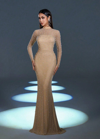 Кремова вечірня сукня годе SHEIN однотонна