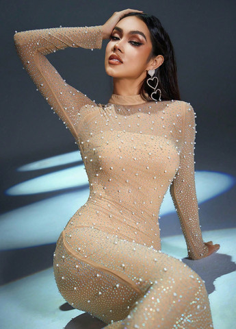 Кремова вечірня сукня годе SHEIN однотонна