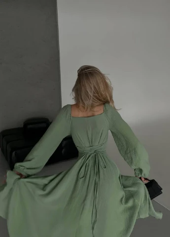 Оливковое кэжуал платье клеш Fashion однотонное