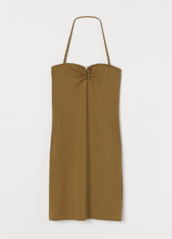 Оливковое (хаки) коктейльное платье с открытой спиной H&M однотонное