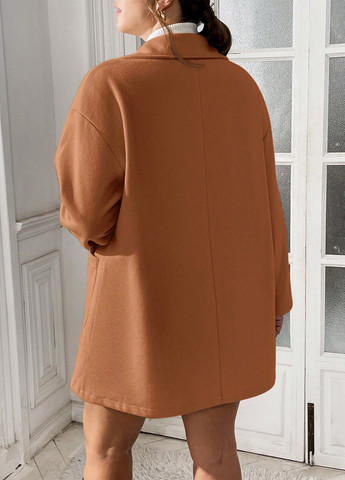 Светло-коричневое демисезонное Пальто двубортное SHEIN