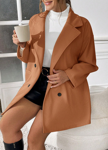 Светло-коричневое демисезонное Пальто двубортное SHEIN