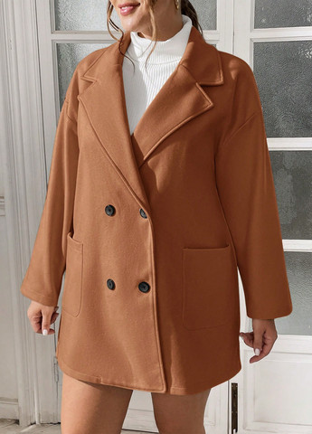 Светло-коричневое демисезонное Пальто двубортное SHEIN