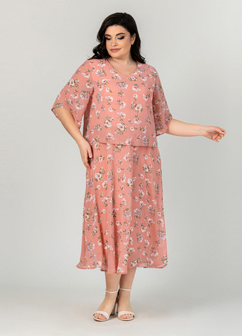Персикова кежуал сукня кльош A'll Posa з квітковим принтом