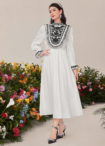 Білий святковий, кежуал сукня кльош SHEIN однотонна