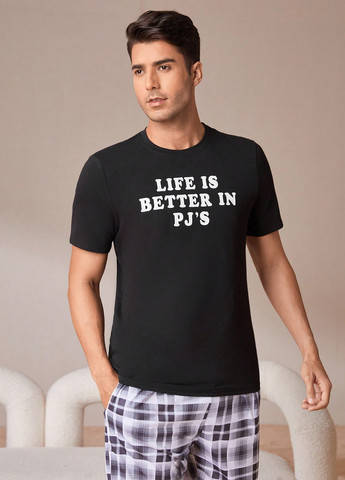 Чорна футболка з коротким рукавом SHEIN