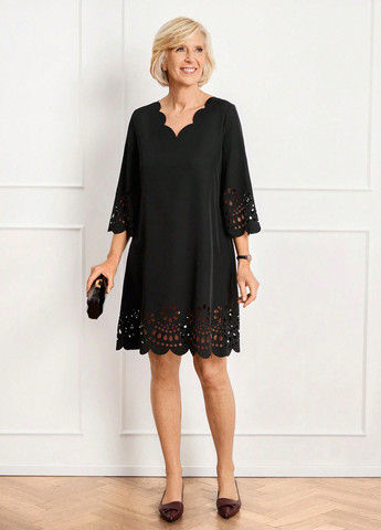 Черное кэжуал платье а-силуэт SHEIN однотонное