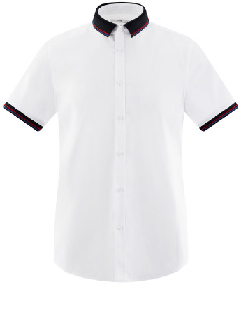 Белая кэжуал рубашка однотонная Oodji с коротким рукавом
