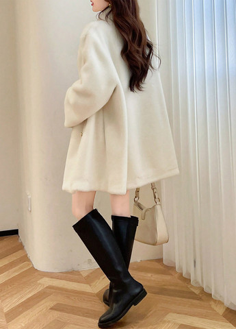 Белое зимнее Пальто двубортное SHEIN