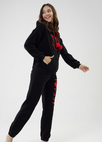 Чорна зимня комплект флісовий (кофта, штани) лонгслив + брюки Vienetta