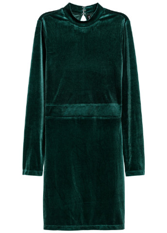 Зеленое коктейльное платье с открытой спиной H&M однотонное